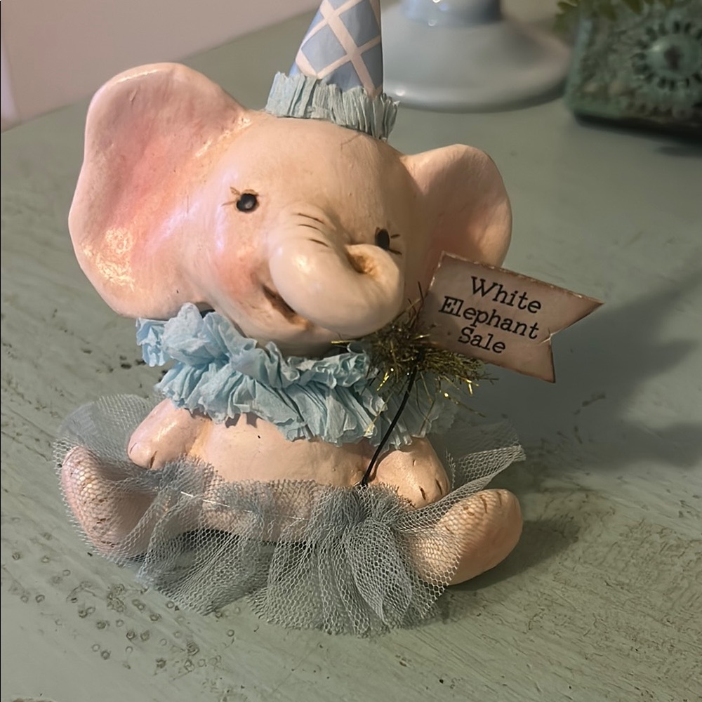 Festive Elephant Accent in White and Blue